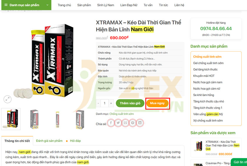 Bấm vào nút mua ngay của sản phẩm